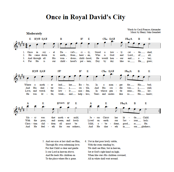 Once in Royal David's City Treble Clef Sheet Music for E-Flat Instruments