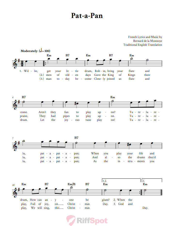 Pat-A-Pan Treble Clef Sheet Music for E-Flat Instruments