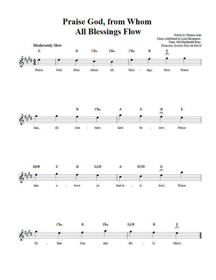 Praise God From Whom All Blessings Flow Treble Clef Sheet Music for E-Flat Instruments