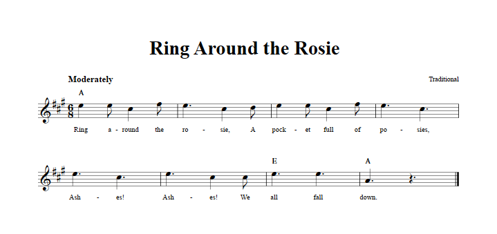 Ring Around the Rosie Treble Clef Sheet Music for E-Flat Instruments