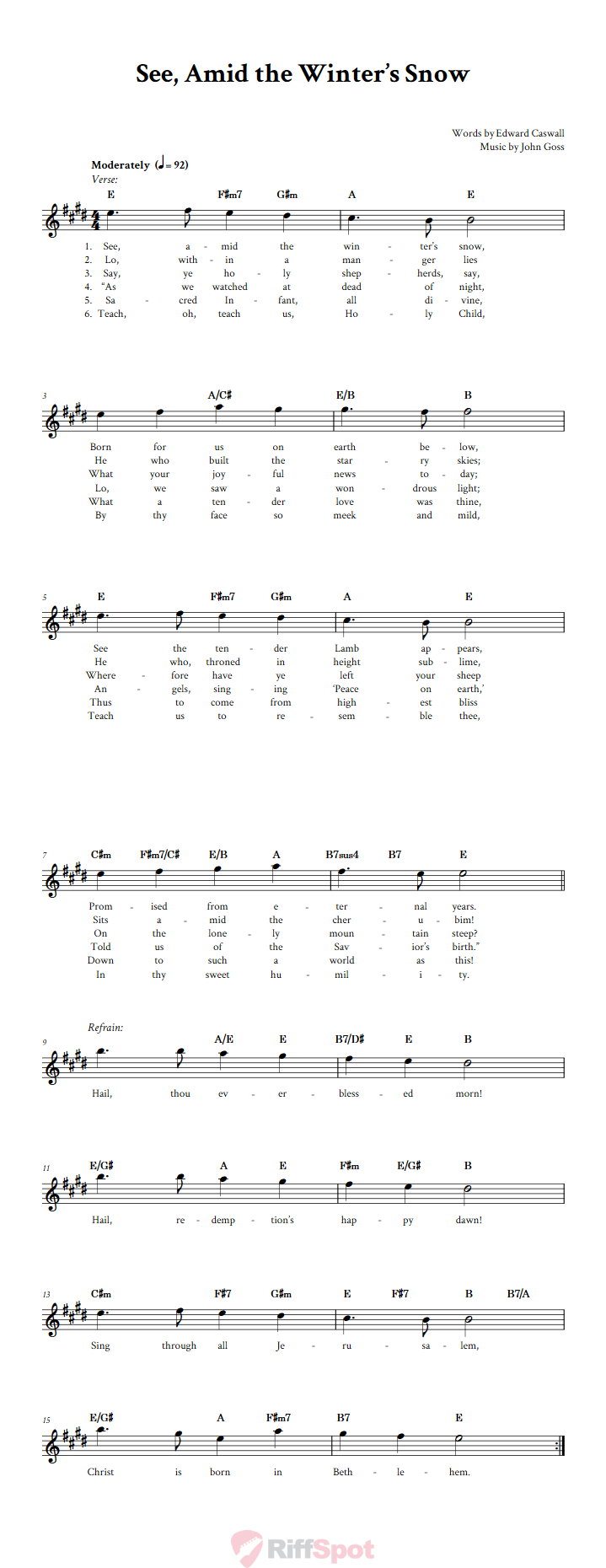 See, Amid the Winter's Snow Treble Clef Sheet Music for E-Flat Instruments