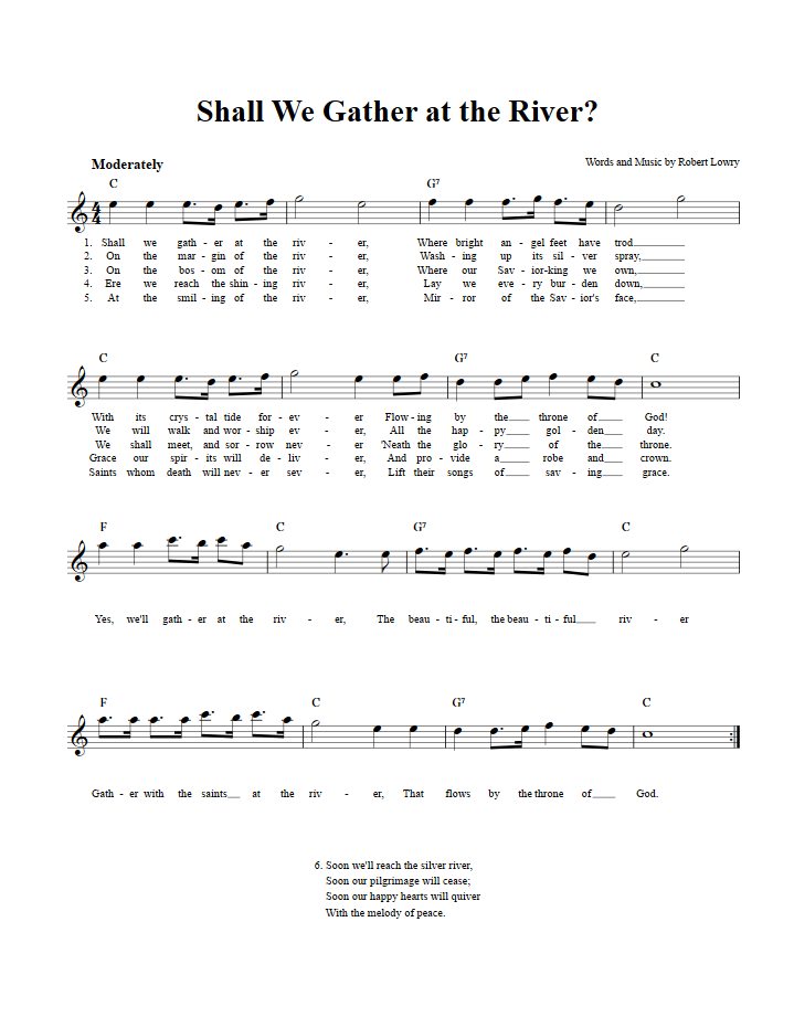 Shall We Gather at the River? Treble Clef Sheet Music for E-Flat Instruments