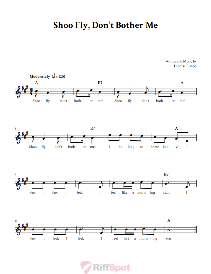 Shoo Fly, Don't Bother Me Sheet Music for Alto Saxophone and Other E-flat Instruments