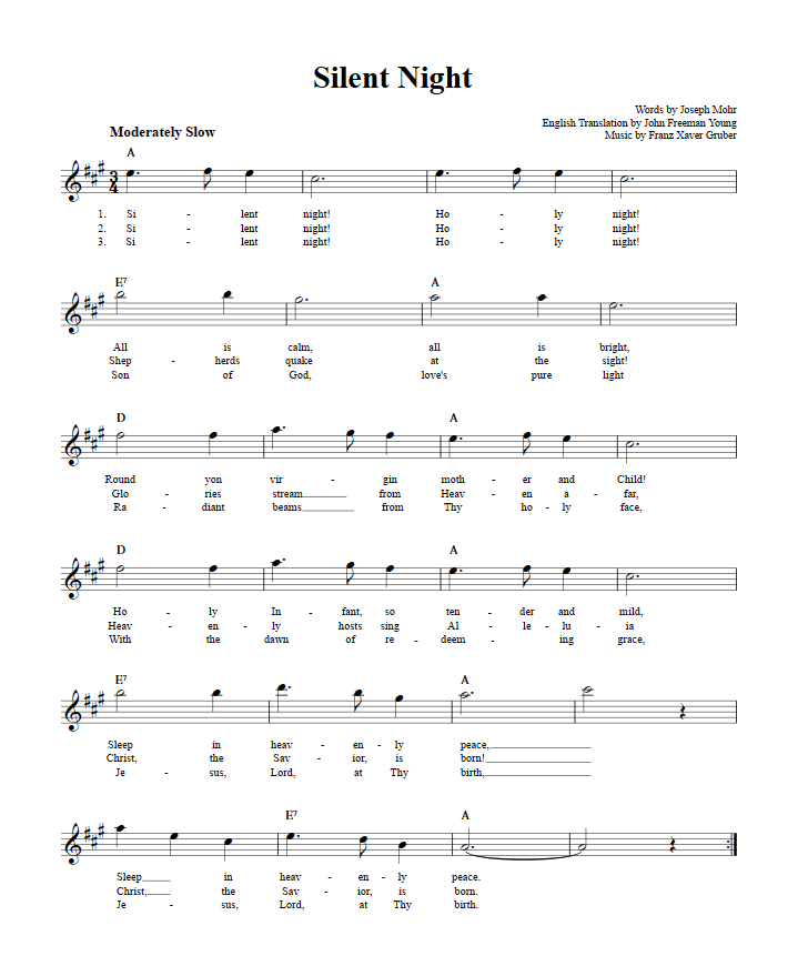 Silent Night Treble Clef Sheet Music for E-Flat Instruments
