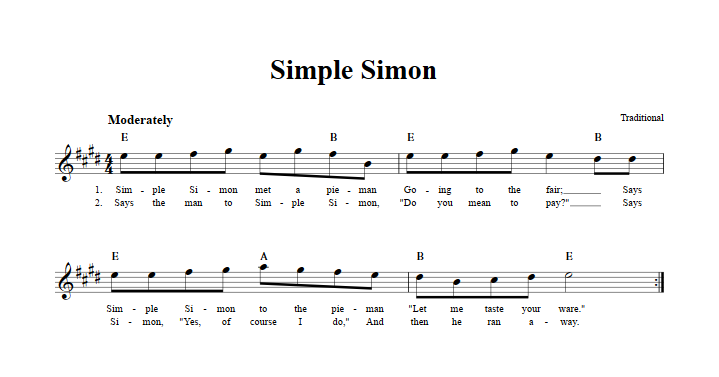 Simple Simon Treble Clef Sheet Music for E-Flat Instruments