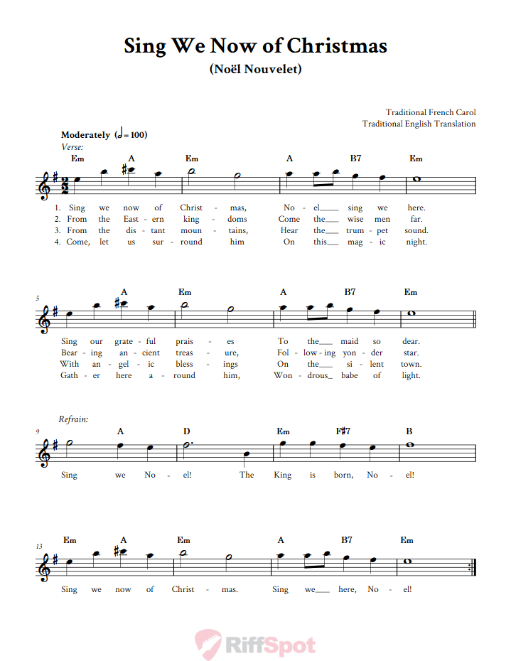 Sing We Now of Christmas Treble Clef Sheet Music for E-Flat Instruments