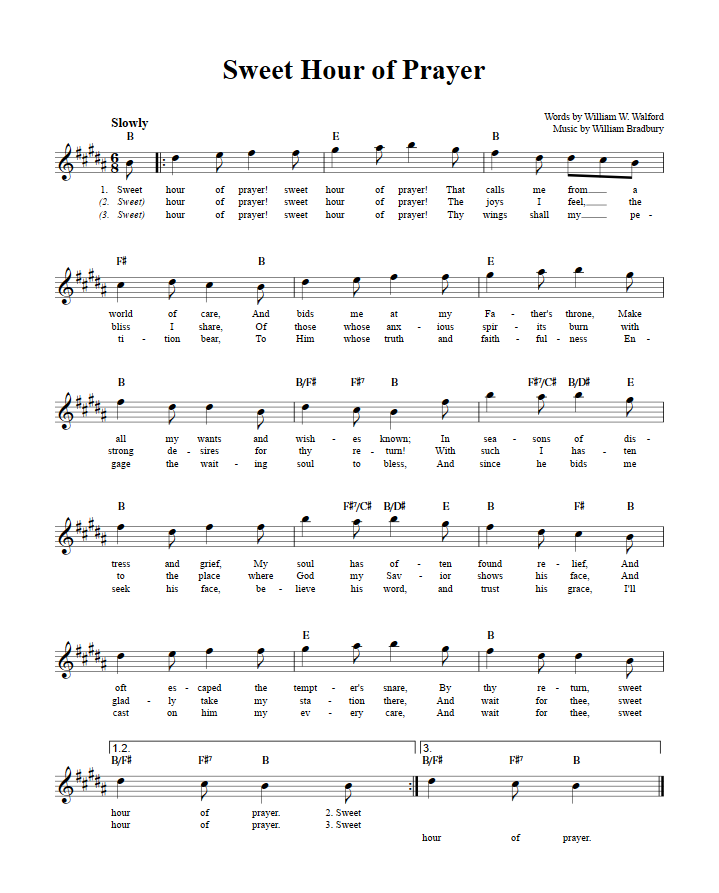 Sweet Hour of Prayer Treble Clef Sheet Music for E-Flat Instruments