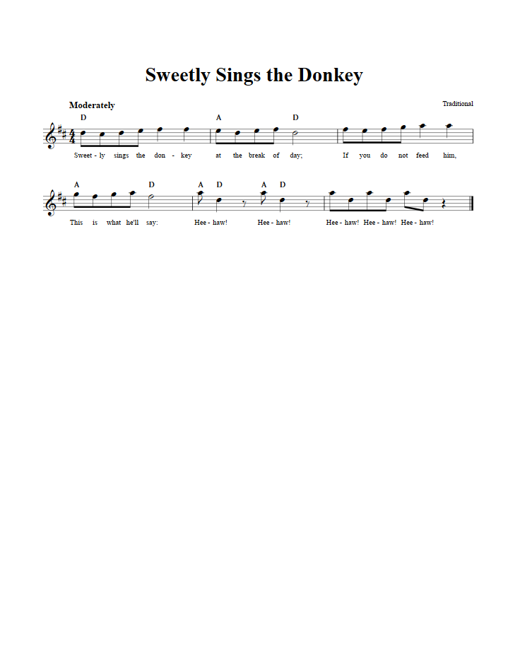 Sweetly Sings the Donkey Treble Clef Sheet Music for E-Flat Instruments