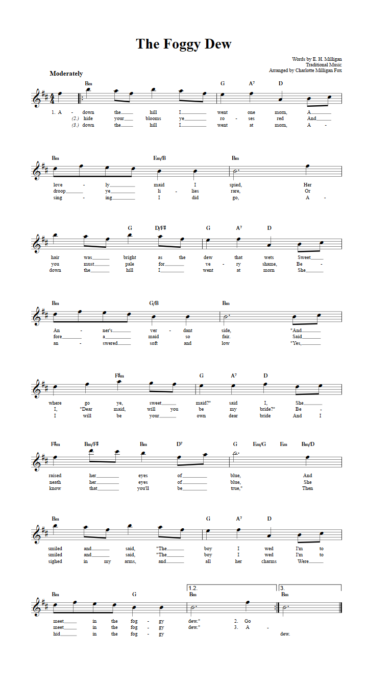 The Foggy Dew Treble Clef Sheet Music for E-Flat Instruments
