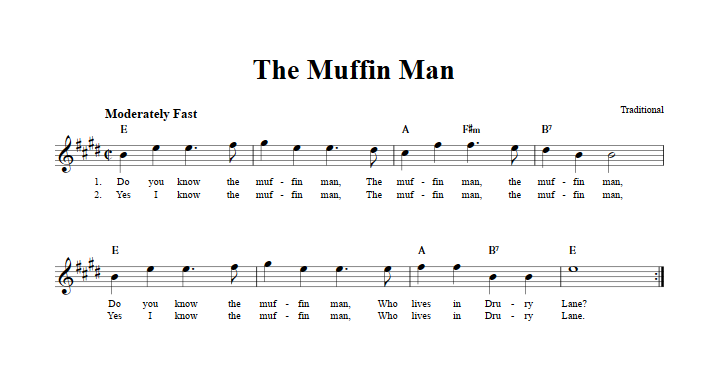 The Muffin Man Treble Clef Sheet Music for E-Flat Instruments