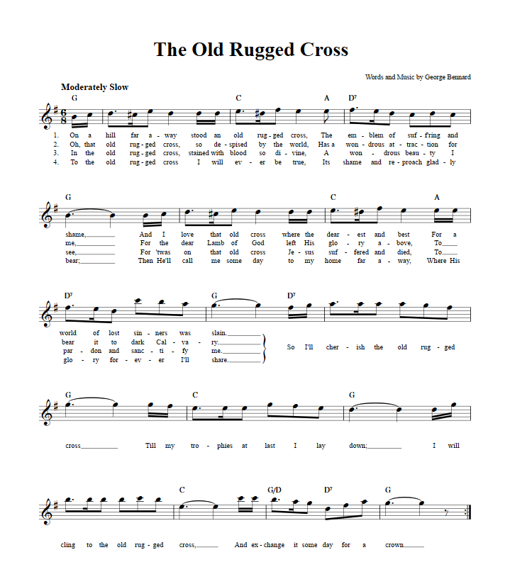 The Old Rugged Cross Treble Clef Sheet Music for E-Flat Instruments