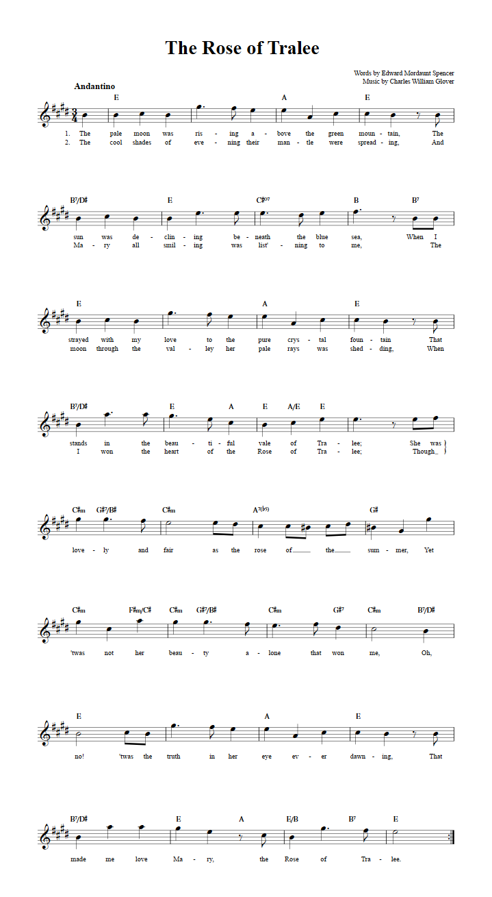 The Rose of Tralee Treble Clef Sheet Music for E-Flat Instruments