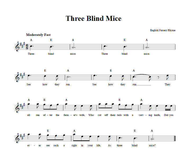 Three Blind Mice Treble Clef Sheet Music for E-Flat Instruments