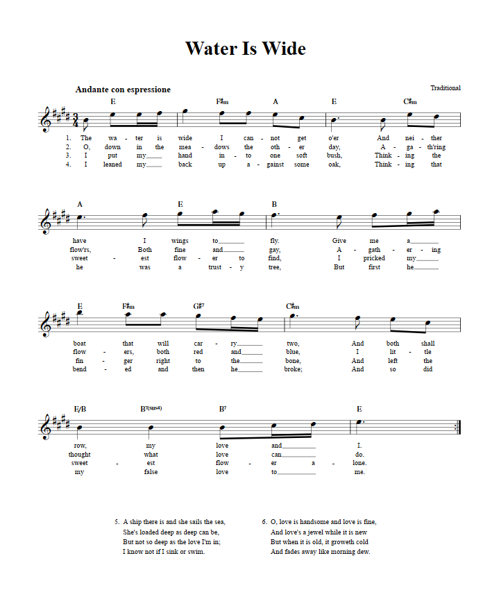 Water Is Wide Treble Clef Sheet Music for E-Flat Instruments