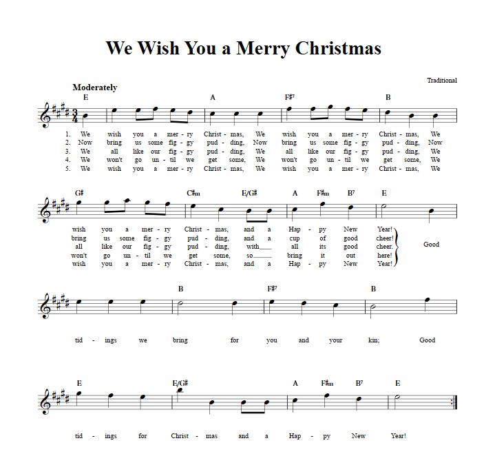 Nonsens Forkert ledelse We Wish You a Merry Christmas E-Flat Instrument Sheet Music (Lead Sheet)  with Chords and Lyrics