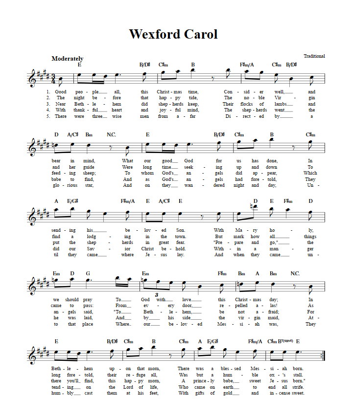 Wexford Carol Treble Clef Sheet Music for E-Flat Instruments