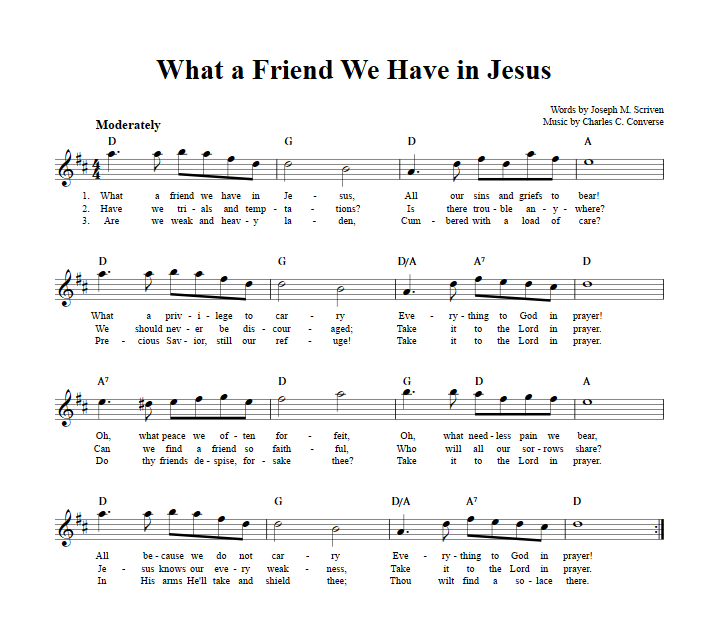 What a Friend We Have in Jesus Treble Clef Sheet Music for E-Flat Instruments