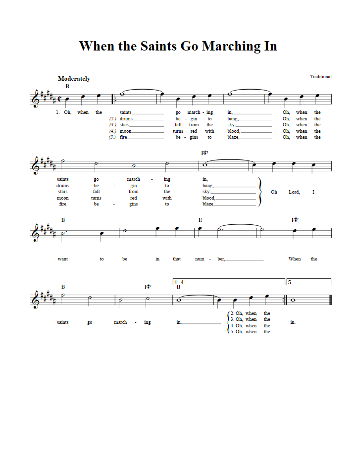When The Saints Go Marching In (Guitar Chords/Lyrics) - Sheet Music
