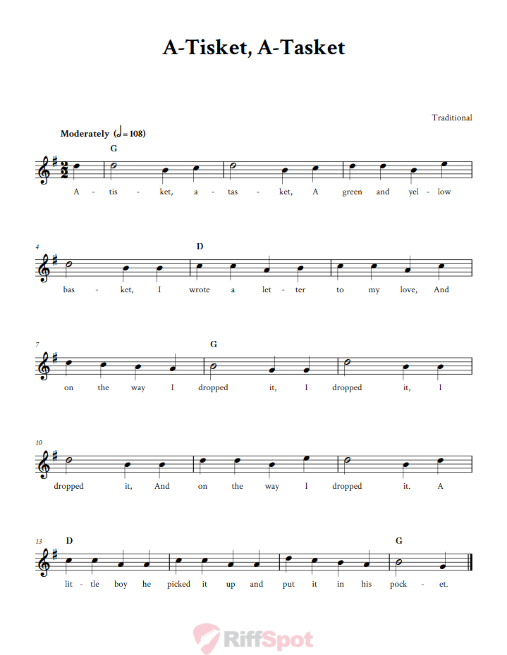 A-Tisket, A-Tasket Sheet Music for Horn and Other E-flat Instruments