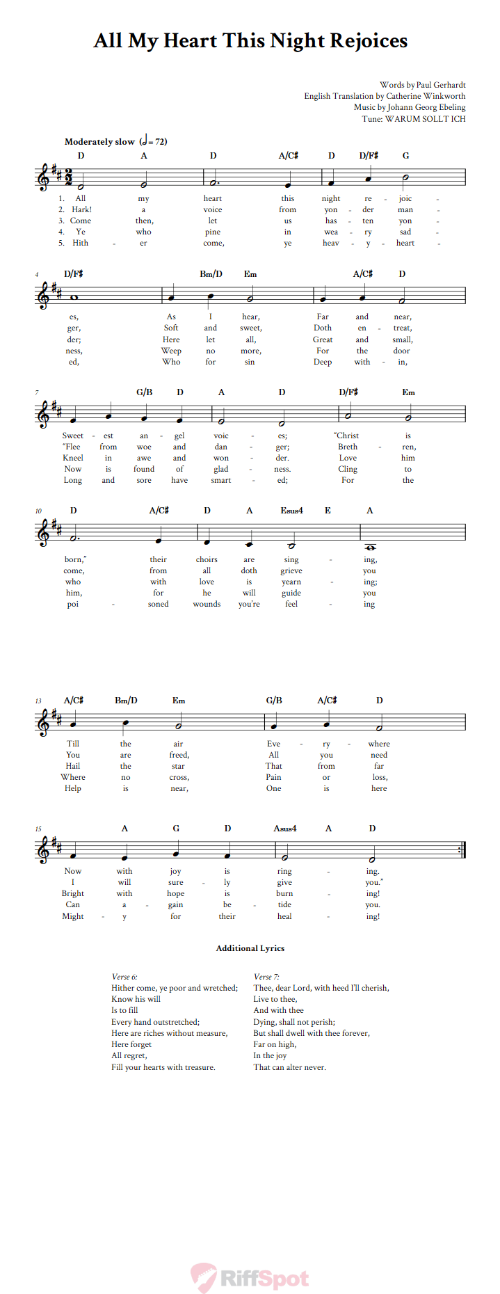 All My Heart This Night Rejoices Treble Clef Sheet Music for F Instruments