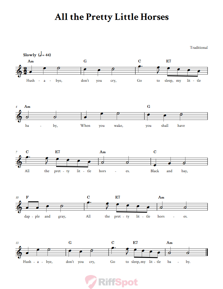 All the Pretty Little Horses Sheet Music for Horn and Other E-flat Instruments