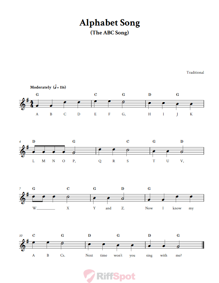 Alphabet Song Sheet Music for Horn and Other E-flat Instruments