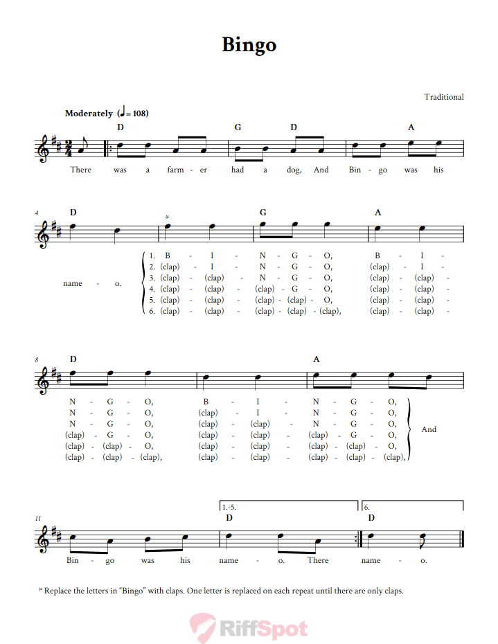 Bingo Sheet Music for Horn and Other E-flat Instruments
