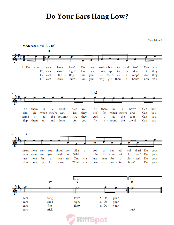 Do Your Ears Hang Low? Sheet Music for Horn and Other E-flat Instruments