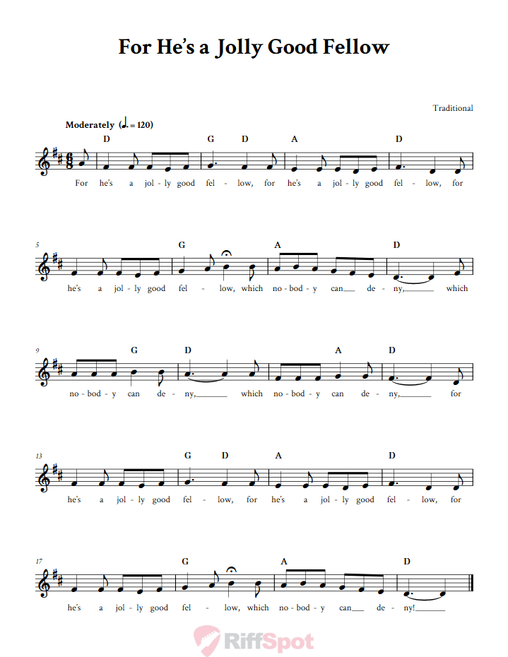 For He's a Jolly Good Fellow Sheet Music for Horn and Other E-flat Instruments