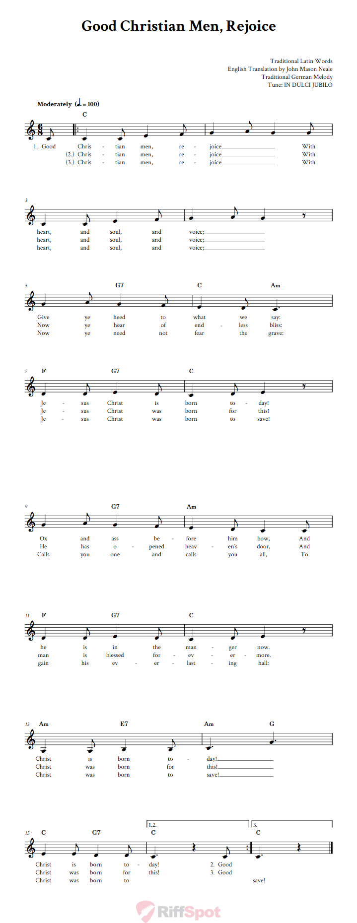 Good Christian Men Rejoice Treble Clef Sheet Music for F Instruments