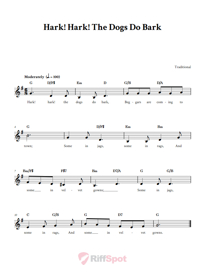 Hark, Hark! the Dogs Do Bark Sheet Music for Horn and Other E-flat Instruments