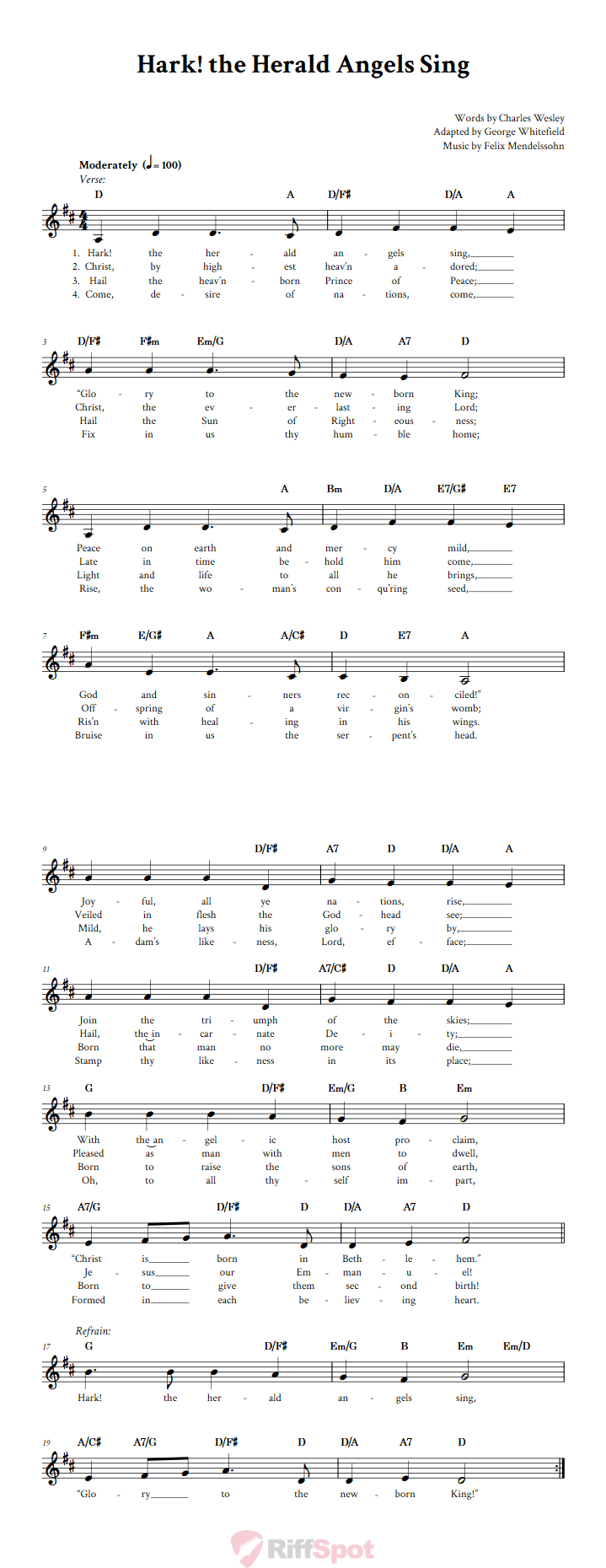 Hark! the Herald Angels Sing Treble Clef Sheet Music for F Instruments