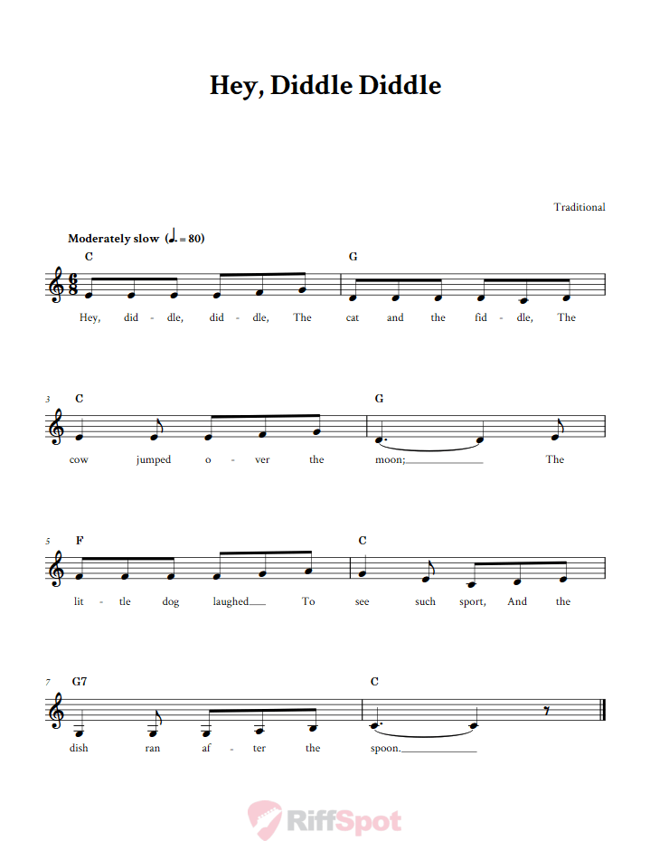 Hey Diddle Diddle Sheet Music for Horn and Other E-flat Instruments
