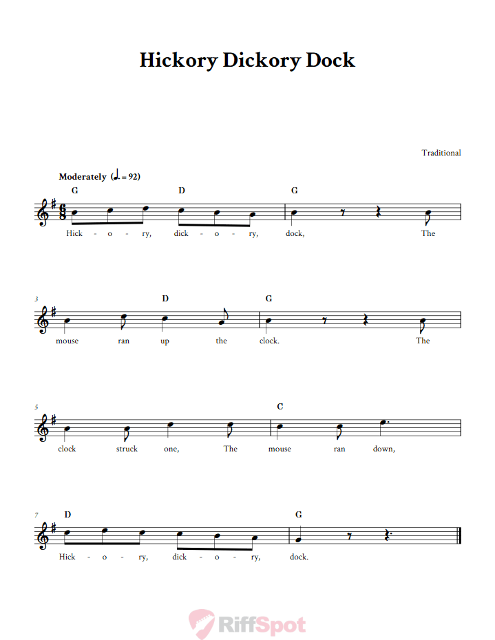 Hickory Dickory Dock Sheet Music for Horn and Other E-flat Instruments