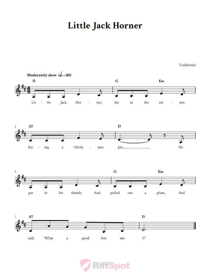 Little Jack Horner Sheet Music for Horn and Other E-flat Instruments