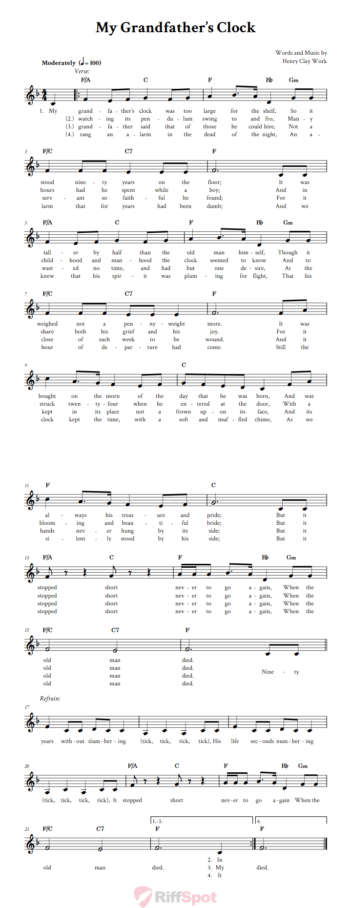 My Grandfather's Clock Sheet Music for Horn and Other E-flat Instruments