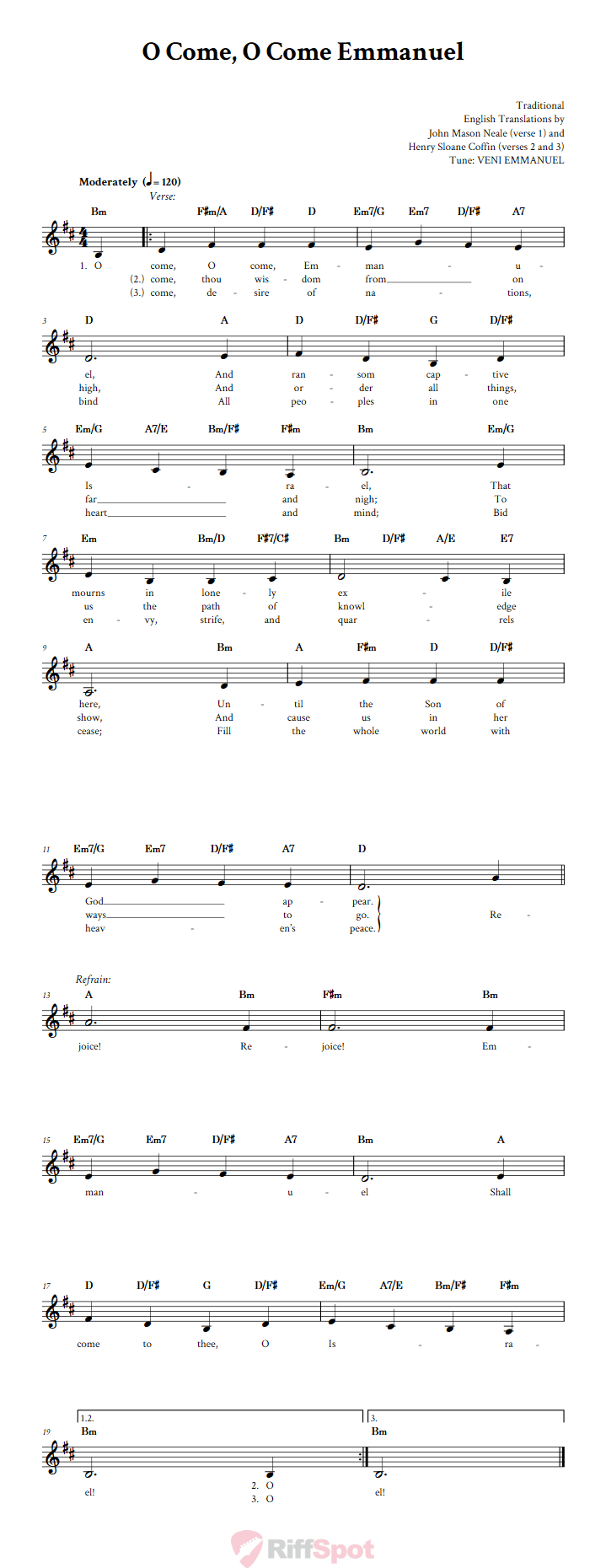 O Come, O Come Emmanuel Treble Clef Sheet Music for F Instruments