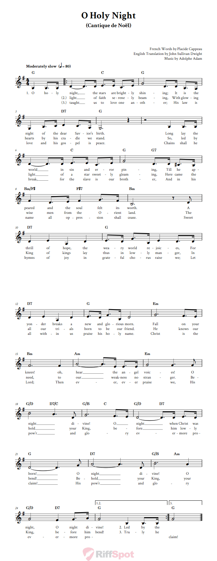 O Holy Night Treble Clef Sheet Music for F Instruments