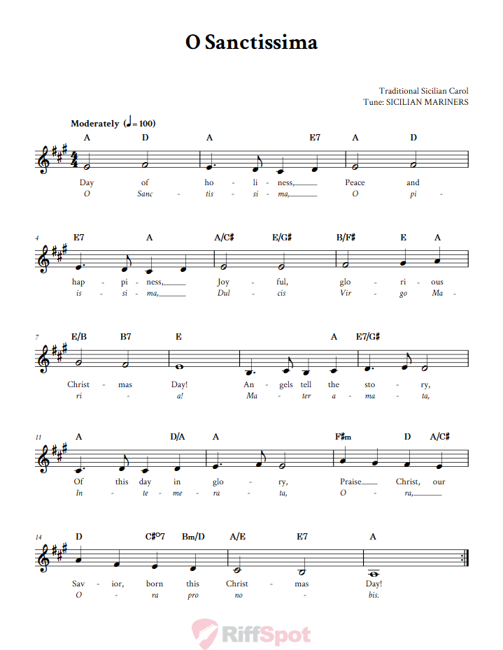 O Sanctissima Treble Clef Sheet Music for F Instruments