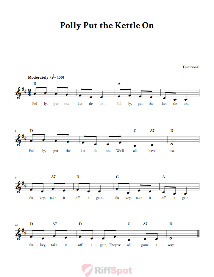 Polly Put the Kettle On Sheet Music for Horn and Other E-flat Instruments