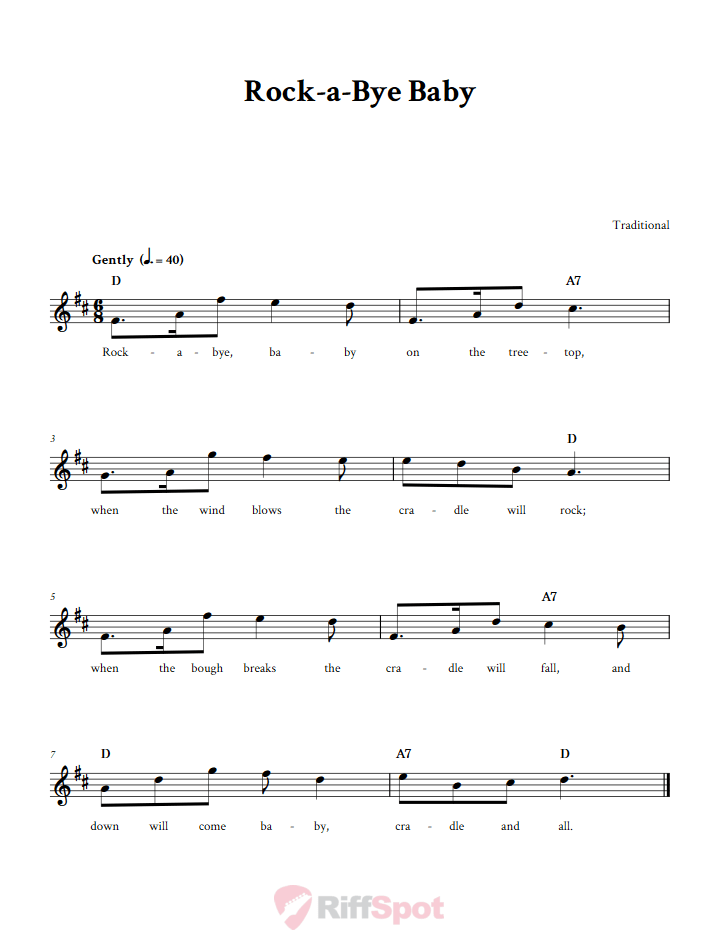 Rock-a-bye Baby Sheet Music for Horn and Other E-flat Instruments