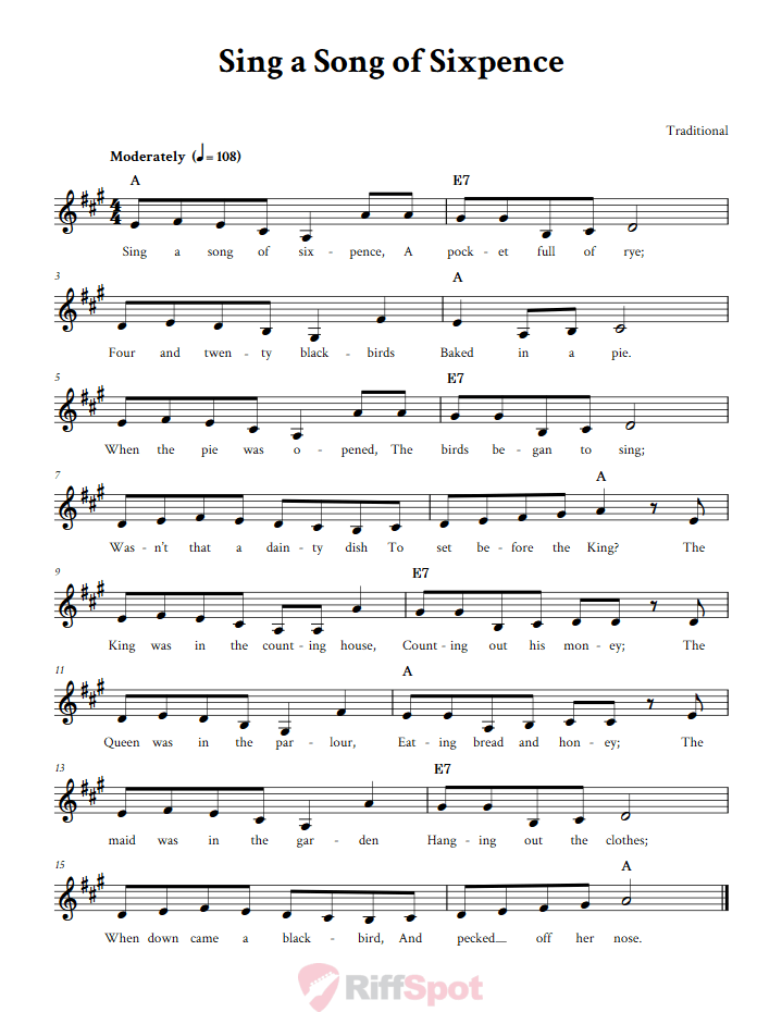 Sing a Song of Sixpence Sheet Music for Horn and Other E-flat Instruments