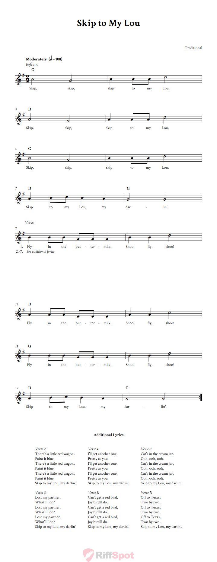 Skip to My Lou Sheet Music for Horn and Other E-flat Instruments