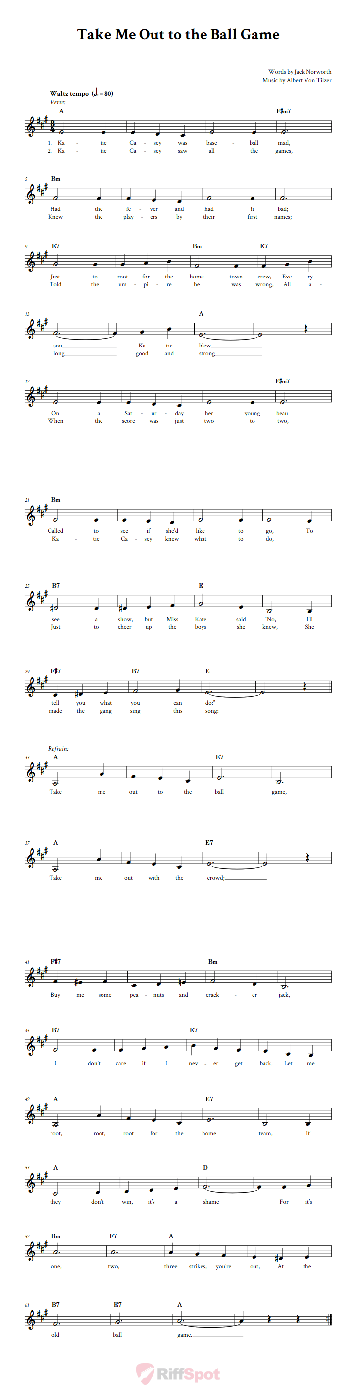 Take Me Out to the Ball Game Sheet Music for Horn and Other E-flat Instruments