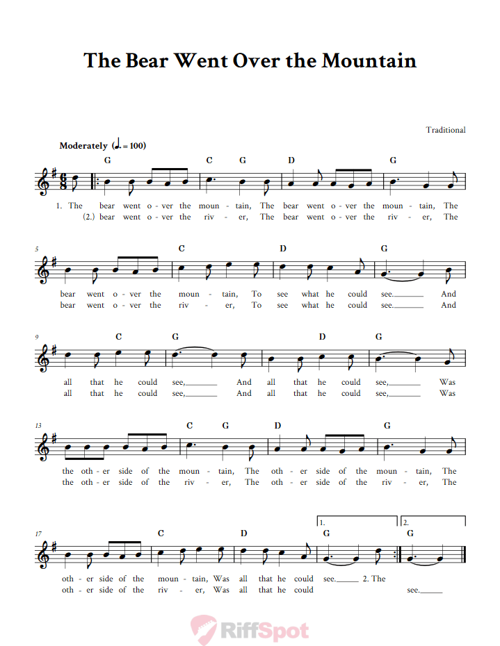 The Bear Went Over the Mountain Sheet Music for Horn and Other E-flat Instruments