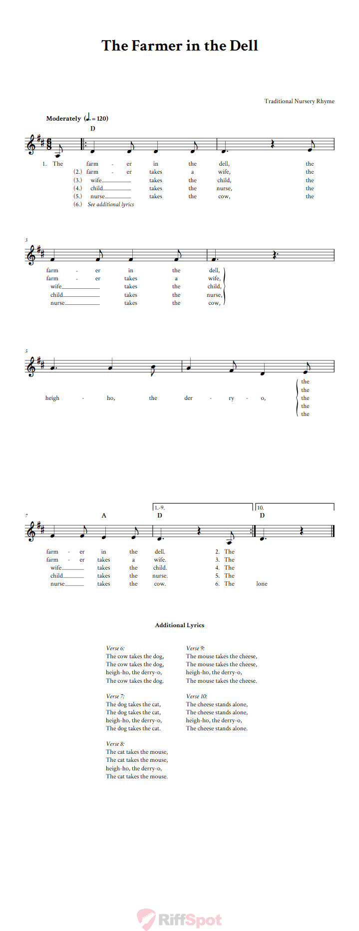 The Farmer in the Dell Sheet Music for Horn and Other E-flat Instruments