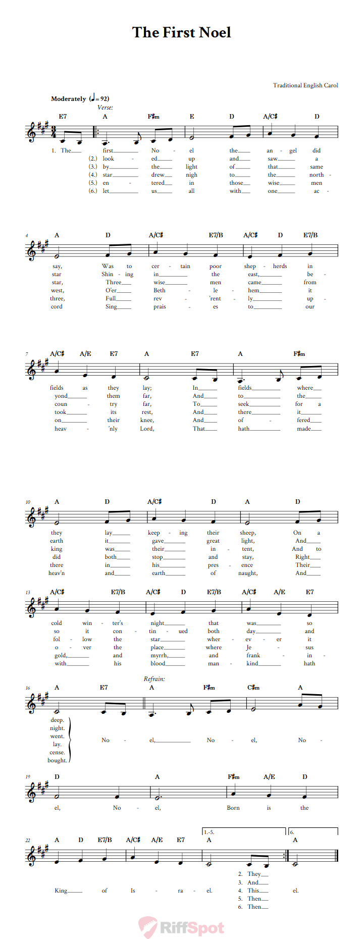 The First Noel Treble Clef Sheet Music for F Instruments