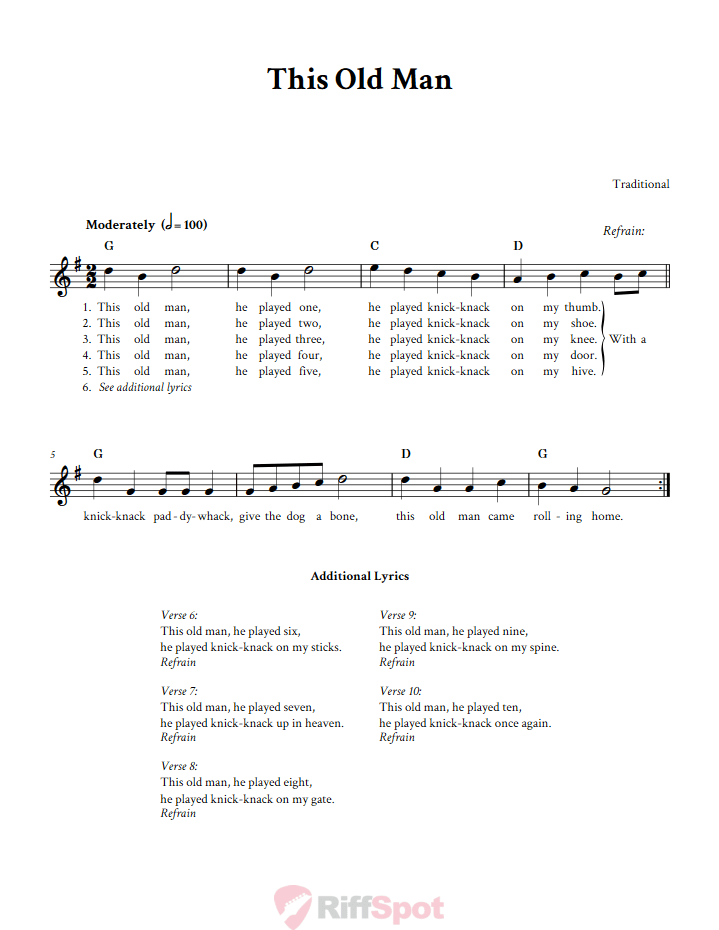 This Old Man Sheet Music for Horn and Other E-flat Instruments