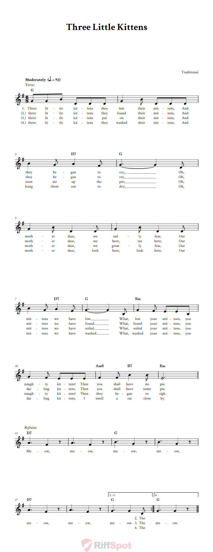 Three Little Kittens Sheet Music for Horn and Other E-flat Instruments
