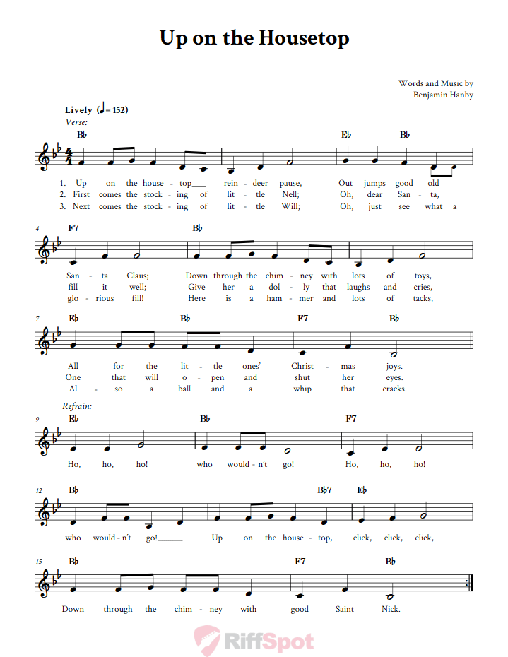 Up on the Housetop Treble Clef Sheet Music for F Instruments